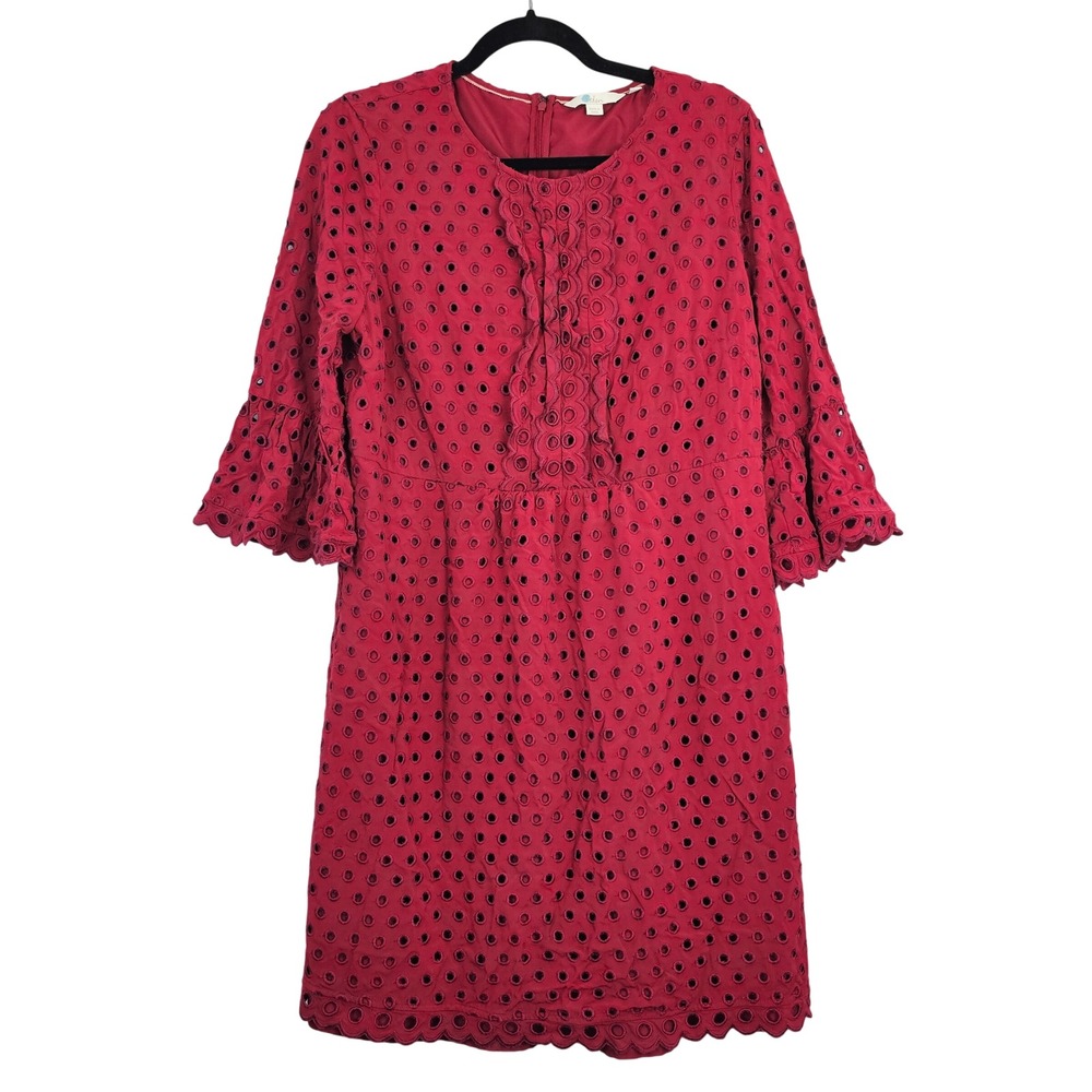 Boden Red Eyelet‎ Dress US 12R Flared Sleeve Ruffle Casual Party